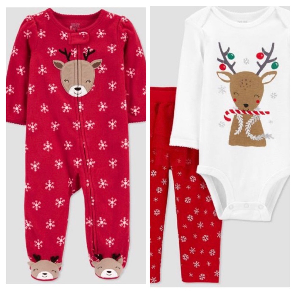 NWT Carter’s Bundle - Reindeer Outfit & Fleece PJs
